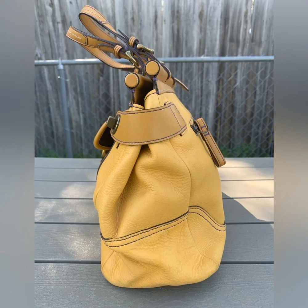 Vintage COACH purse mustard yellow Satchel handbag-shoulder bag E043-9749 - Picture 4 of 16